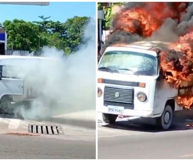 Kombi pega fogo e fica totalmente destruída em posto de combustíveis no município de Iranduba, Região Metropolitana de Manaus. VEJA VÍDEOS