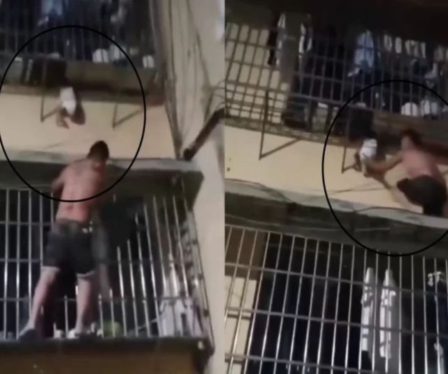 POR POUCO! Bebê fica pendurado em janela do 2º andar e é salvo por homem. VEJA VÍDEO 