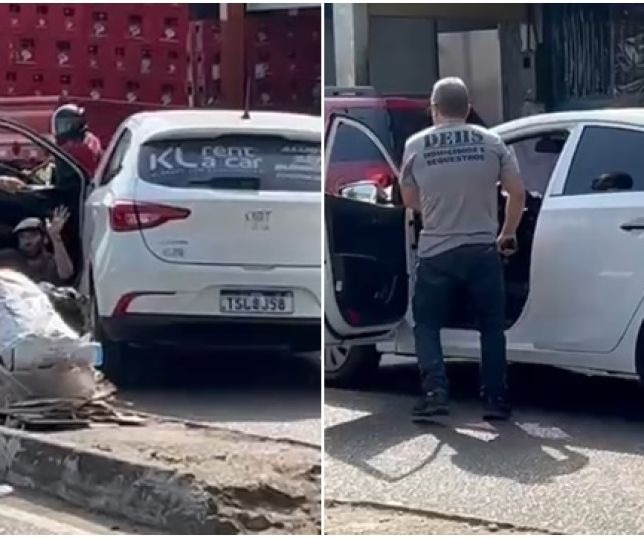 Policial civil vestido com camisa da Delegacia Especializada em Homicídios e Sequestros dispara tiro durante briga de trânsito com motorista de aplicativo em plena via pública, na Zona Leste de Manaus. VEJA VÍDEOS