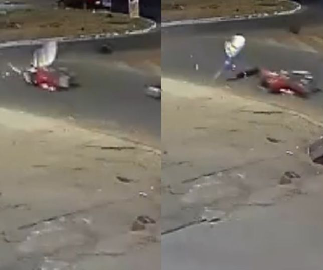 Motociclista fica ferido após acidente na rotatória do Vera Cruz 2, em Goiânia. VEJA VÍDEOS