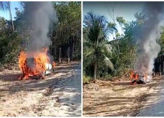 Carro é abandonado em chamas, e polícia suspeita de incêndio criminoso no Ramal do Brasileirinho, Zona Leste de Manaus. VEJA VÍDEO