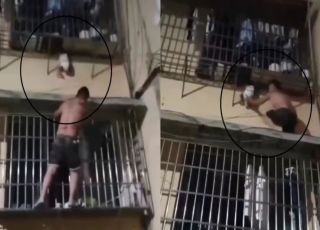 POR POUCO! Bebê fica pendurado em janela do 2º andar e é salvo por homem. VEJA VÍDEO 