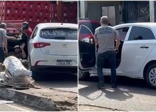 Policial civil vestido com camisa da Delegacia Especializada em Homicídios e Sequestros dispara tiro durante briga de trânsito com motorista de aplicativo em plena via pública, na Zona Leste de Manaus. VEJA VÍDEOS