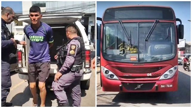HOMEM SUSPEITO DE ASSALTO AO ÔNIBUS DA LINHA 560 É PRESO EM FLAGRANTE NA TARDE DESTE SÁBADO NO CENTRO DE MANAUS, ZONA SUL