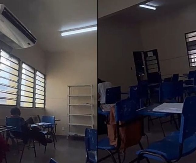 CALORÃO NA SALA DE AULA! Alunos da Escola Estadual Farias Brito denunciam ar-condicionado quebrado e cobram providências do governo. VEJA VÍDEO
