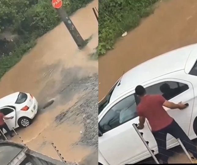 É AZAR DEMAIS, MINHA GENTE! Homem bate ônix em bueiro, airbag estoura e, ao descer para ver o estrago, tranca chave e celular dentro do carro. VEJA VÍDEO