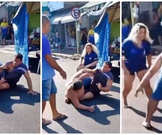 Dois homens e uma mulher são filmados durante pancadaria nas proximidades da feira do bairro Alvorada, Zona Centro-Oeste de Manaus. VEJA VÍDEO