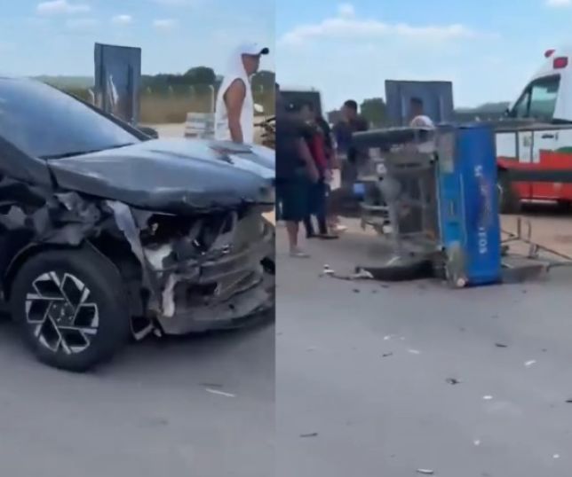 Carro e triciclo de carga colidem na AM-010 em Rio Preto da Eva. VEJA VÍDEO