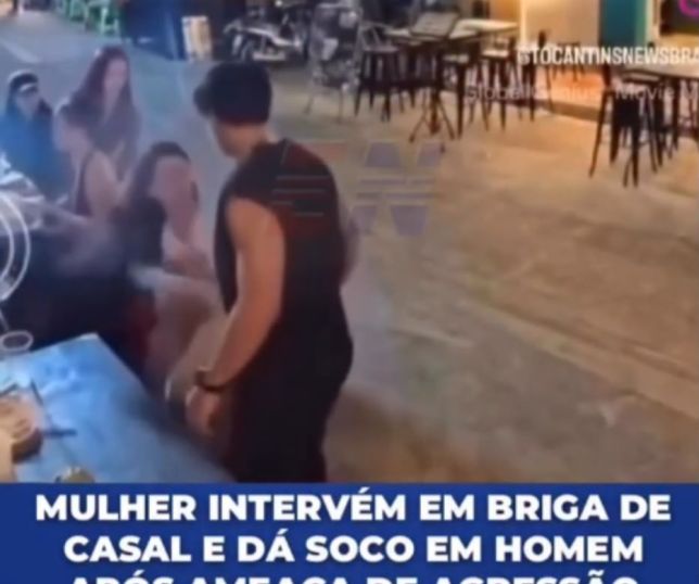 Mulher intervém em briga de casal e dá soco em homem após ameaça de agressão. VEJA VÍDEO