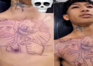 Tatuagem de palhaço ameaçando policial viraliza nas redes sociais. VEJA VÍDEO