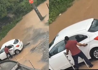 É AZAR DEMAIS, MINHA GENTE! Homem bate ônix em bueiro, airbag estoura e, ao descer para ver o estrago, tranca chave e celular dentro do carro. VEJA VÍDEO