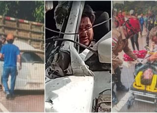 Carro de passeio ‘engaveta’ na traseira de caminhão e motorista fica preso às ferragens no Distrito de Cacau Pirêra, Região Metropolitana de Manaus. VEJA VÍDEOS