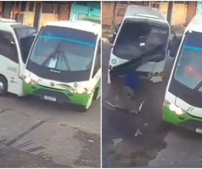 Dois micro-ônibus de rotas do Distrito Industrial são envolvidos em forte colisão no bairro Novo Aleixo, Zona Norte de Manaus. VEJA VÍDEO