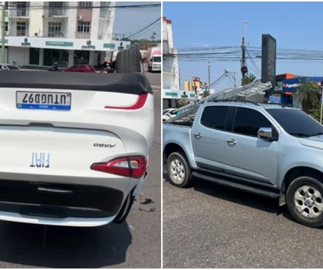 Carro Fiat Argo capota após colidir com picape S10 em cruzamento perigoso no bairro Parque Dez de Novembro, Zona Centro-Sul de Manaus. VEJA VÍDEOS E REPORTAGEM DO 'PORTAL DO ZACARIAS' AO VIVO