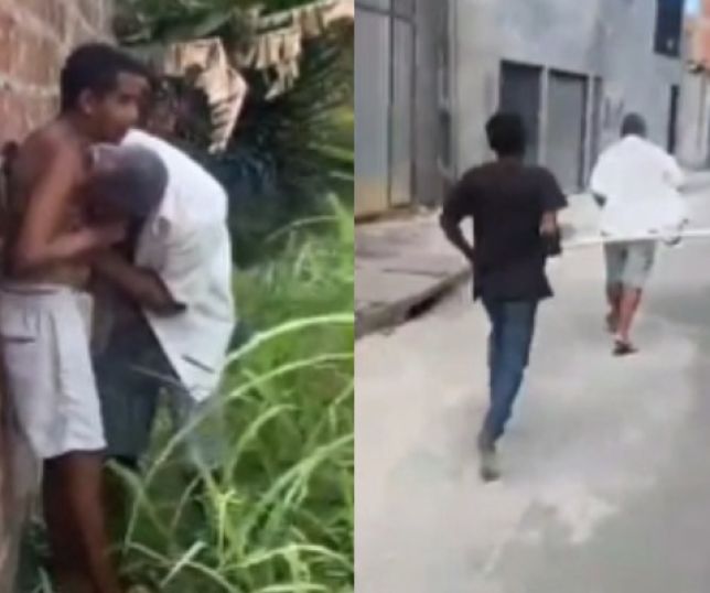 Homem é agredido com pedaço de pau após ser acusado de abusar de jovem com deficiência em Salvador. VEJA VÍDEO
