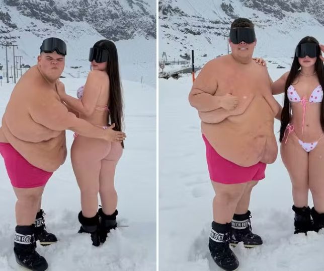 Gordão da XJ posa de sunga na neve com a noiva e manda recado contra o preconceito