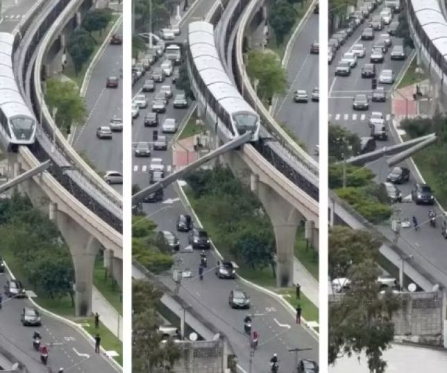 Vídeo mostra momento em que monotrilho atinge guindaste que caiu sobre trilho em São Paulo; operador fica ferido. VEJA AS IMAGENS