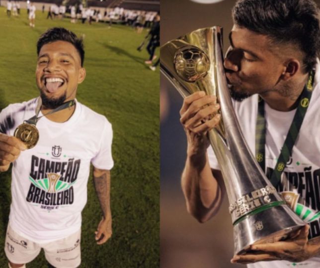 Atacante de Iranduba, Edison Negueba celebra título inédito da Série C pelo Maringá