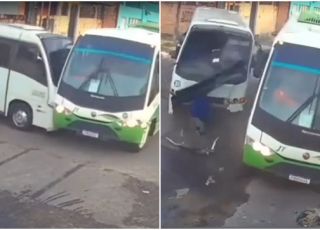 Dois micro-ônibus de rotas do Distrito Industrial são envolvidos em forte colisão no bairro Novo Aleixo, Zona Norte de Manaus. VEJA VÍDEO