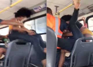 Mulher invade ônibus após encontrar marido com suposta amante e vídeo de briga viraliza. VEJA VÍDEO