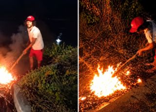 'Apaga essa porra!' Motociclista se revolta ao flagrar homem queimando fios perto de igarapé. VEJA VÍDEO