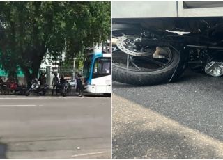 TRÂNSITO PERIGOSO! Roda de ônibus passa por cima do abdômen de motociclista de aplicativo no bairro Adrianópolis, Zona Centro-Sul de Manaus. VEJA VÍDEO