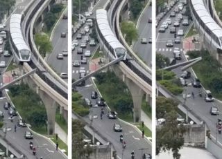 Vídeo mostra momento em que monotrilho atinge guindaste que caiu sobre trilho em São Paulo; operador fica ferido. VEJA AS IMAGENS